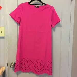 SheIn Pink Scalloped Laser Cut Shift Dress